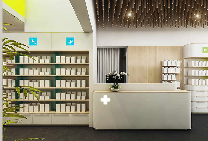 Professional Medical Shop Interior Design Pharmacy Display
